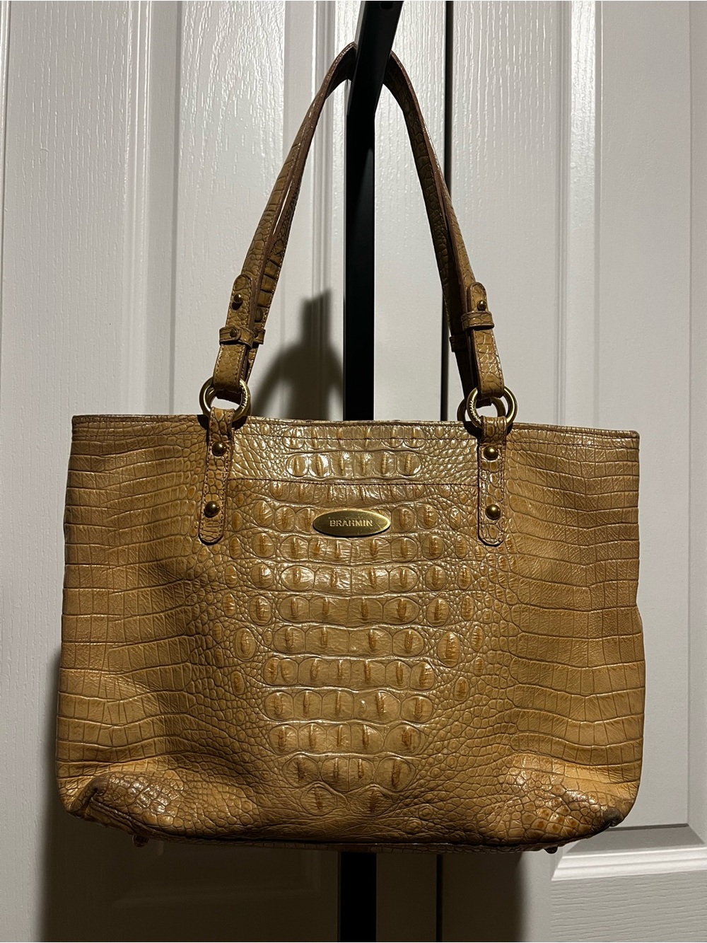 Brahmin Mustard Croc-Embossed Leather Tote